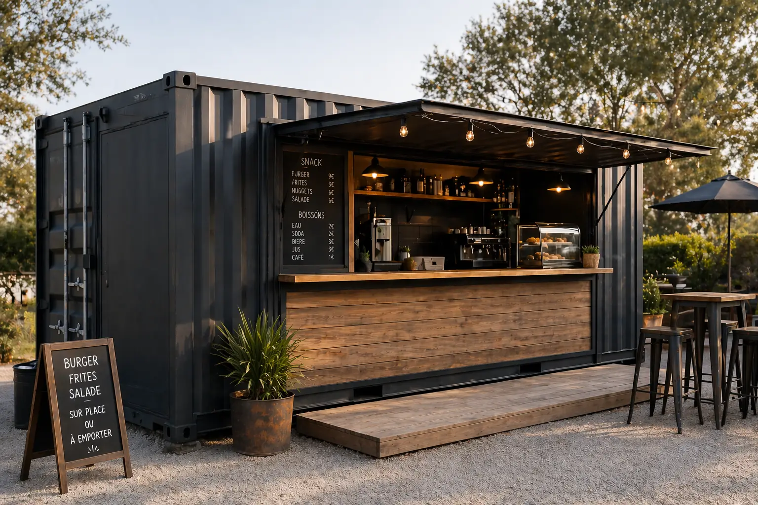 Container bar aménagé et personnalisé par Enerpass dans l'Hérault
